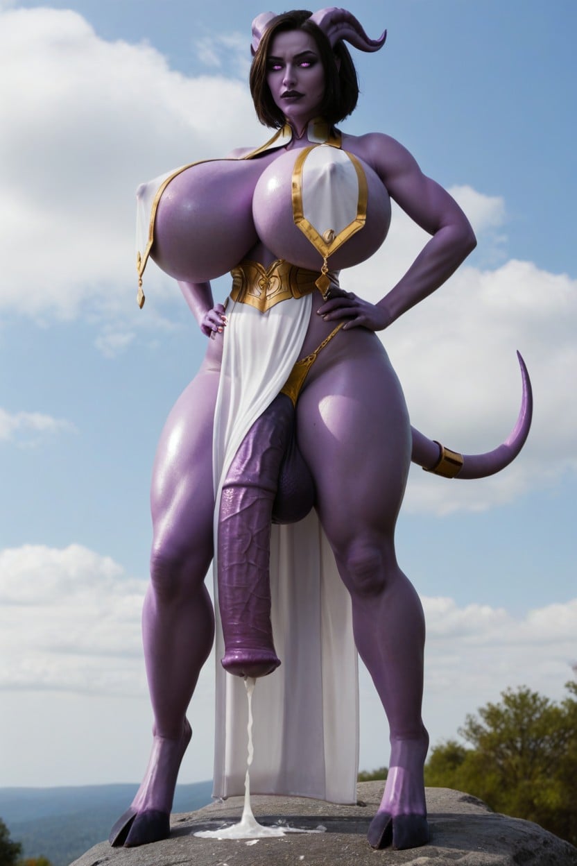 1 Person, Bimbo Draenei Milf, Oily Purple Skin Shemale AI Porn