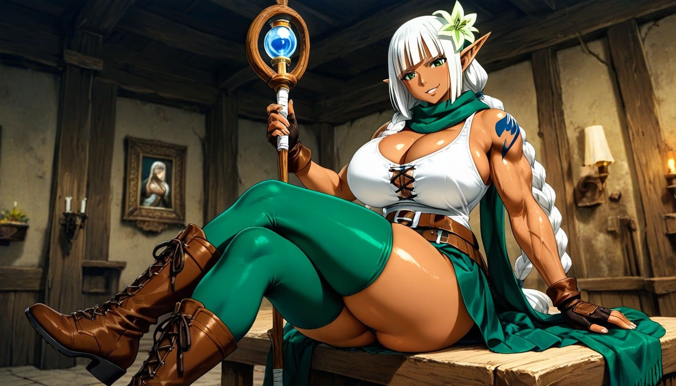 Massive Breast, Fingerless Gloves Up To The Middle Of The Biceps, Dark Elf Female Hentai AI Porn