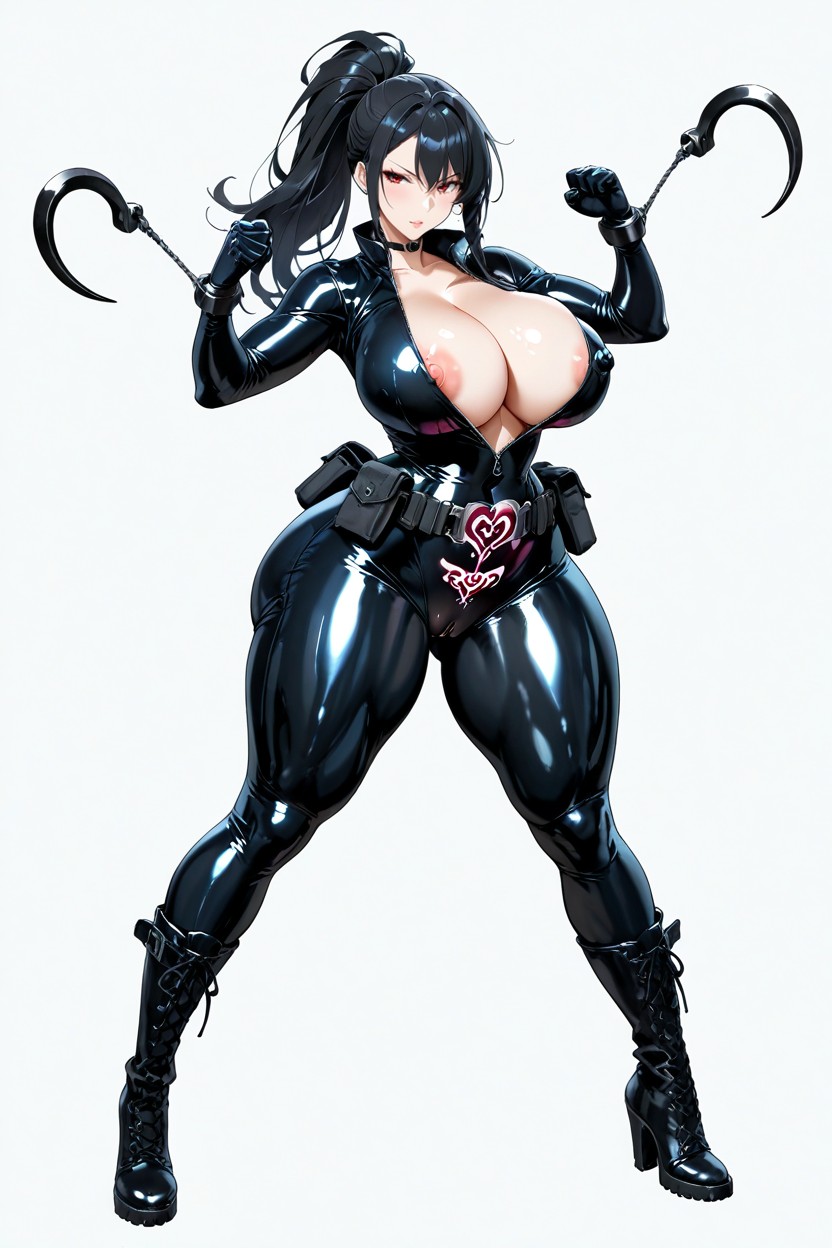 Detailed Shading, Wearing Black Latex Bodysuit With A Front Zipper, Grappling Hook Hentai AI Porn