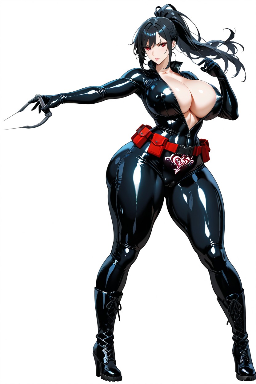Black Hair, Front Zipper Partially Open, Detailed Shading Hentai AI Porn