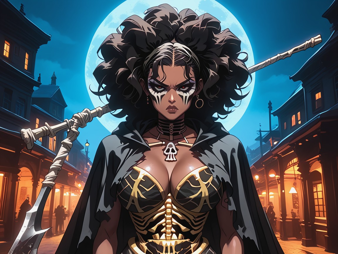 Woman Holding Reaper Scythe, One Latina Woman, Afro Porno latina IA
