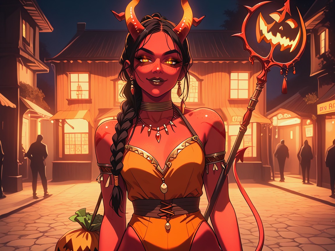 Sloped Shoulders, Modern Suburban Night Setting, Orange Devil Tail Porno latina IA