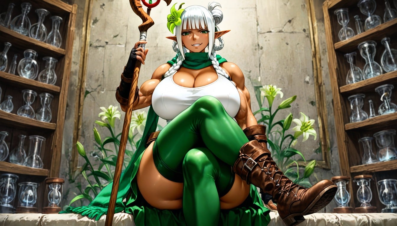 Wide And Thick Belt, White Tank Top Leaving The Arms Uncovered Closed With A Discreet Cleavage On The Breasts, Armor On The Right Arm Hentai AI Porn