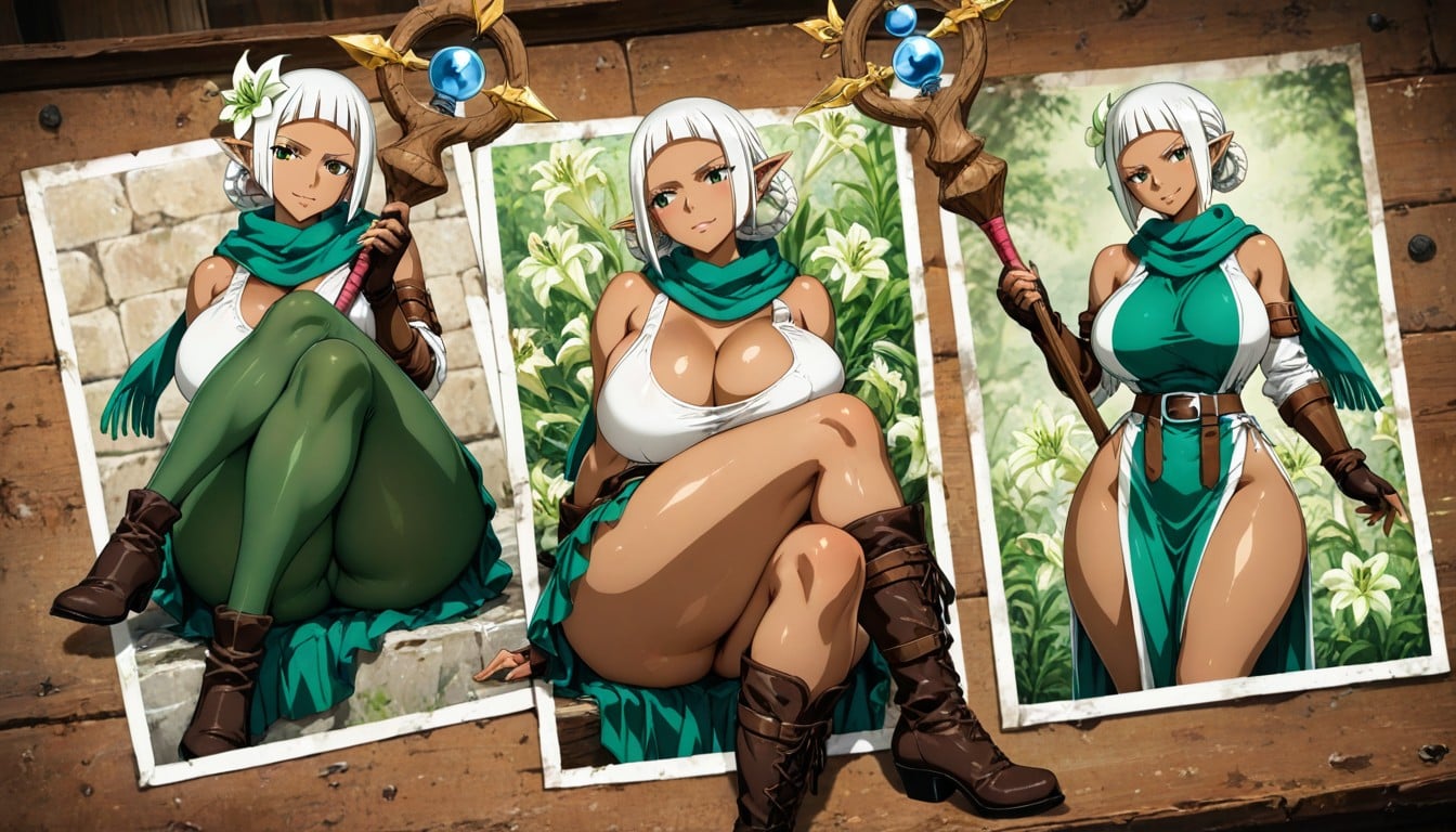 Long And Thick Green Scarf Covering The Neck, Hourglass, Laughing Hentai AI Porn