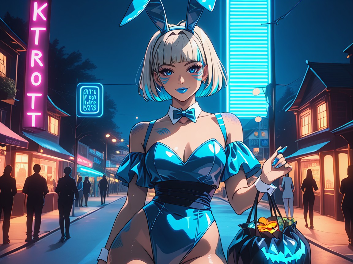 Blue Eyes, Rave Lighting, Blue Metallic Sash Latina AI Porn