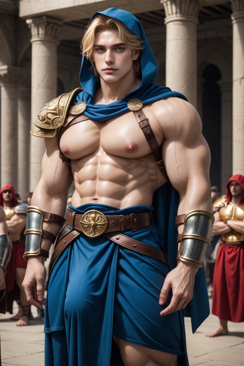 Hairless Face, Leather Shoulder Armor, 25+ AI Gay Porn