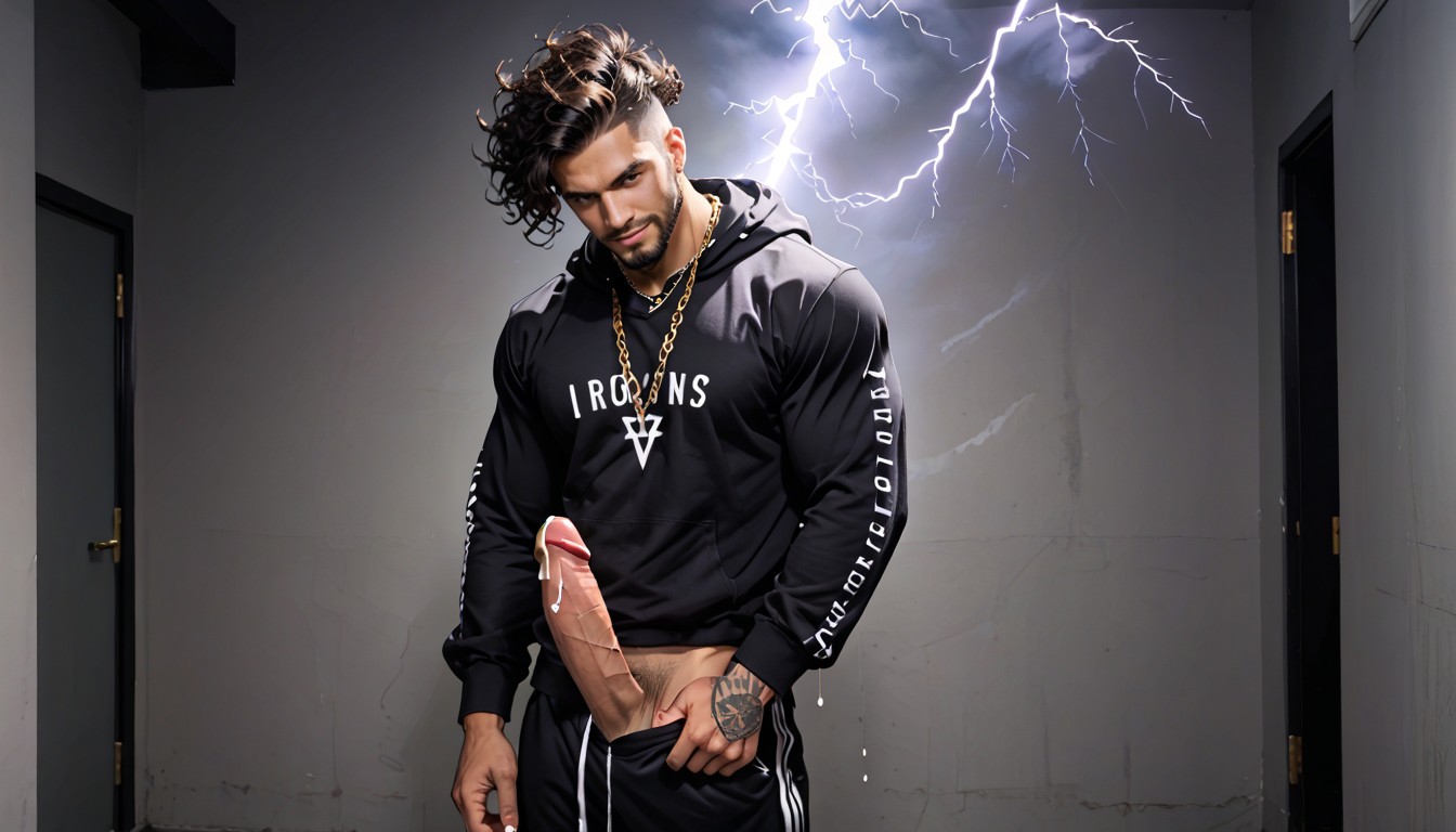 Piercings, Huge Thick Vibrating Bbc Cock Looks Like Dildo, Strings Of Clear Precum AI Gay Porn