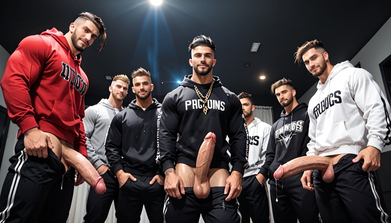 3 People, Gigantic, Dark Dominant Look AI Gay Porn