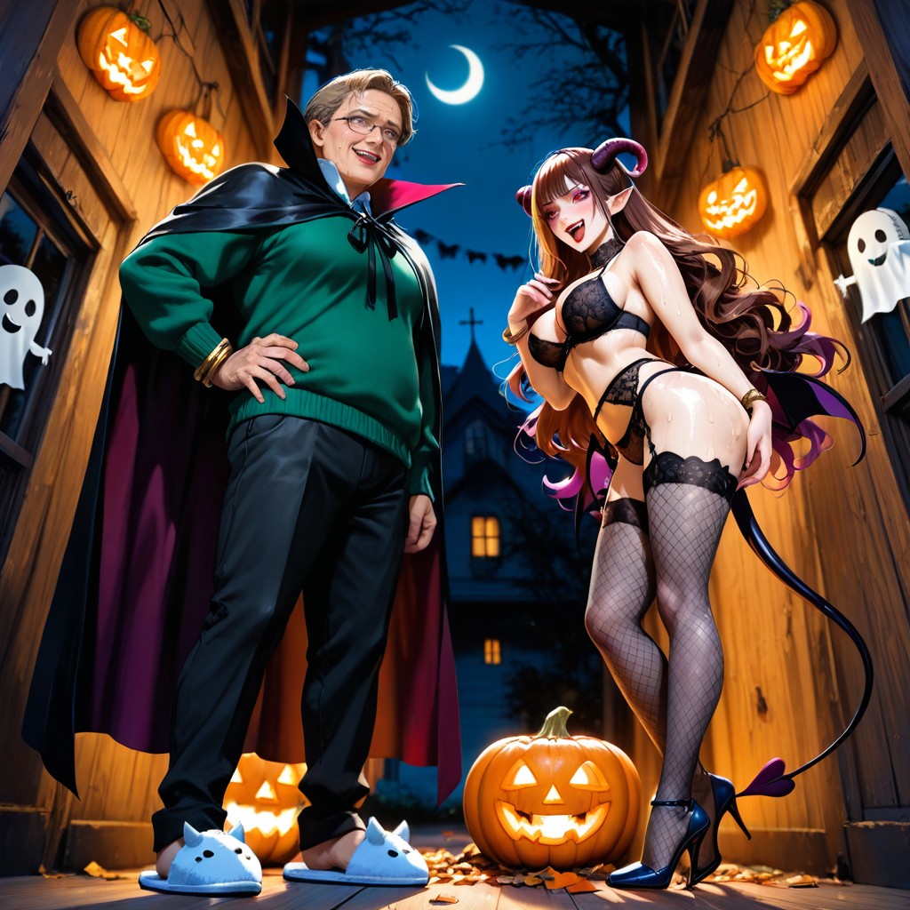Spooky Atmosphere, Medium Breast, Lady Succubuspurple Eye Shadow Hentai AI Porn