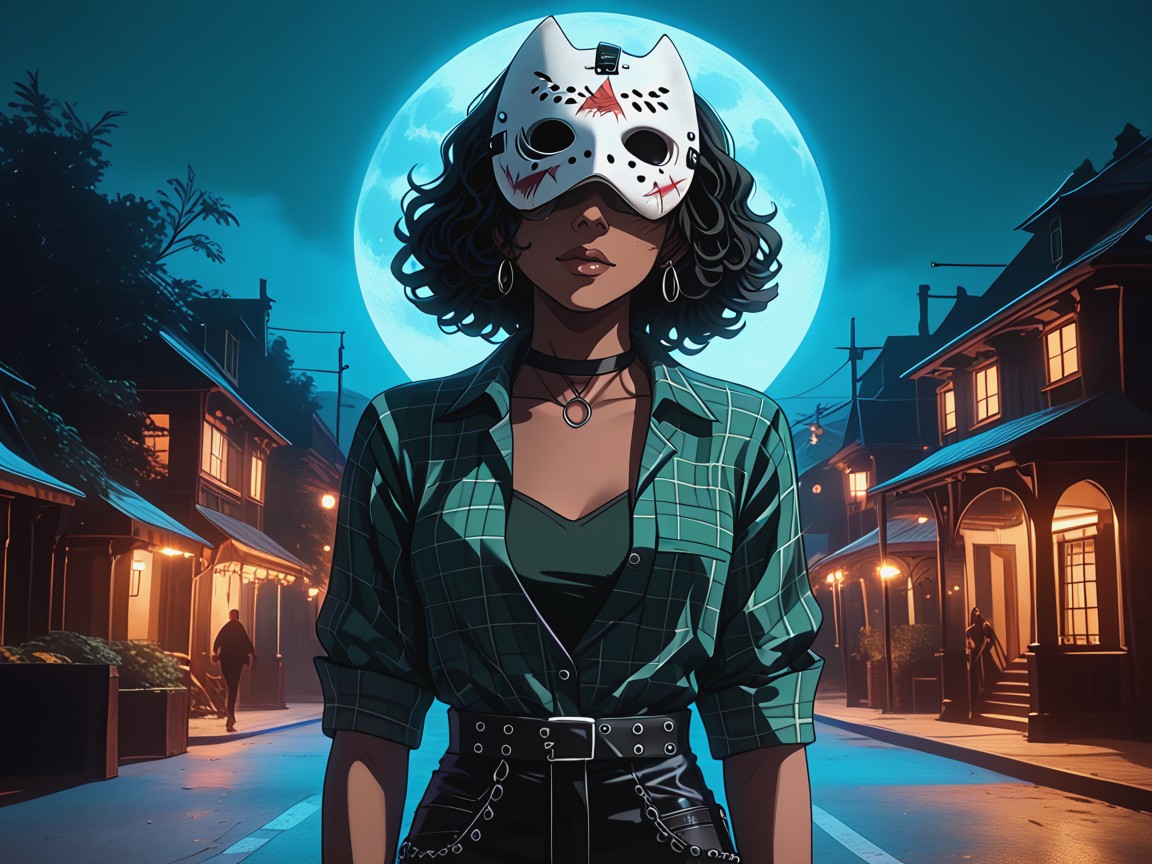 White Hockey Goalie Mask On Woman's Face, Rizado, Ropa Abierta Porno latina IA