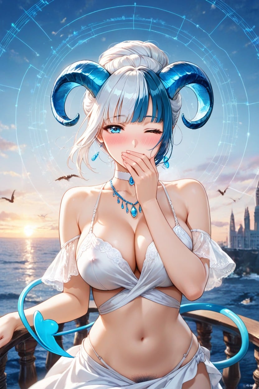 Succubus, Choker, White Hair Hentai AI Porn
