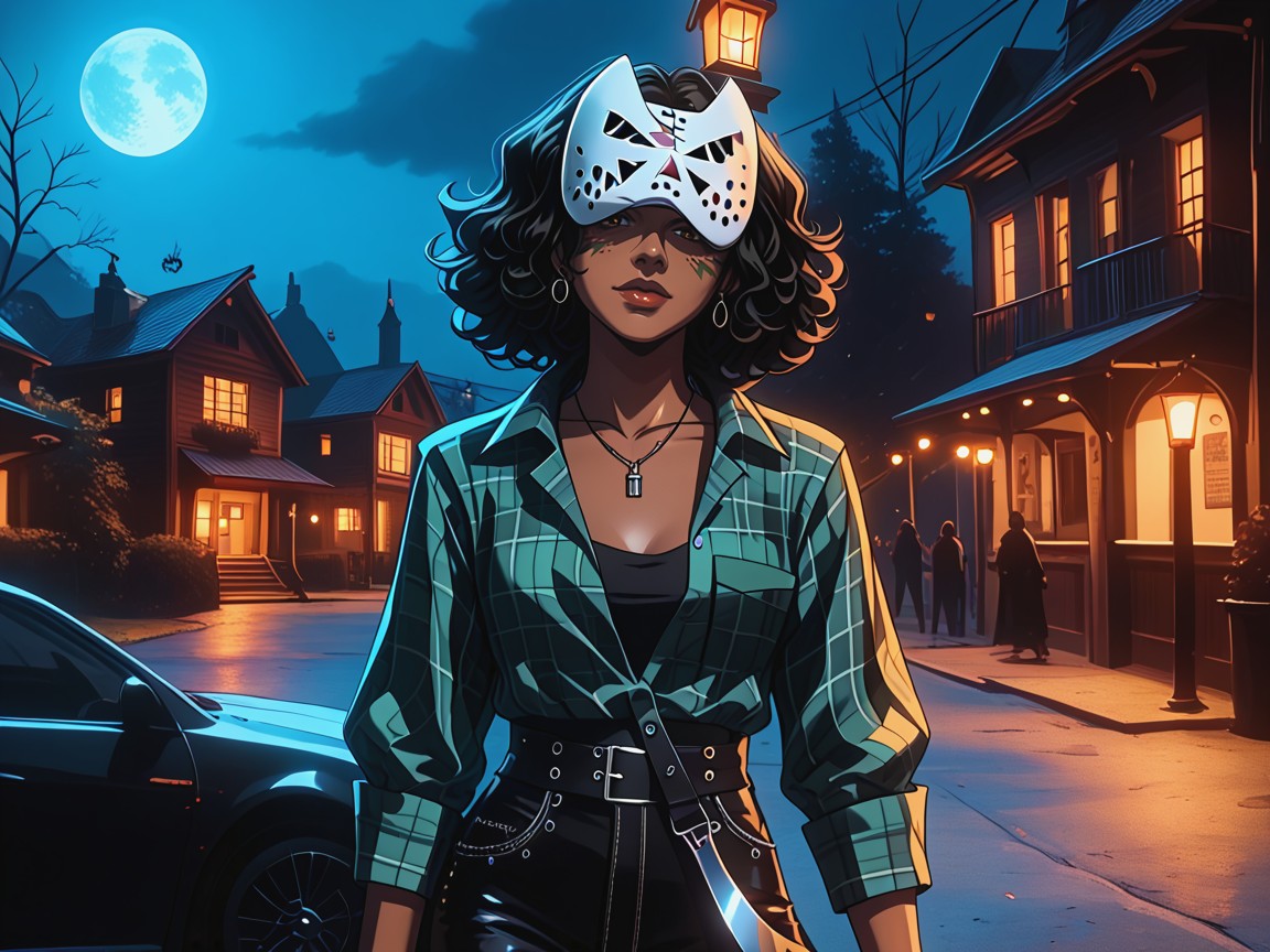 Asymmetrical Breast Size, 1 Person, White Hockey Goalie Mask On Woman's Face Latina AI Porn
