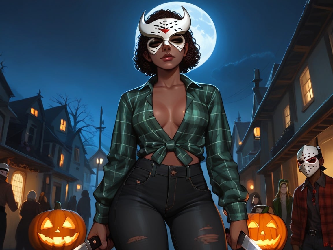 Rave Lighting, Dark Ebony Skin, Asymmetrical Breast Size Hentai AI Porn