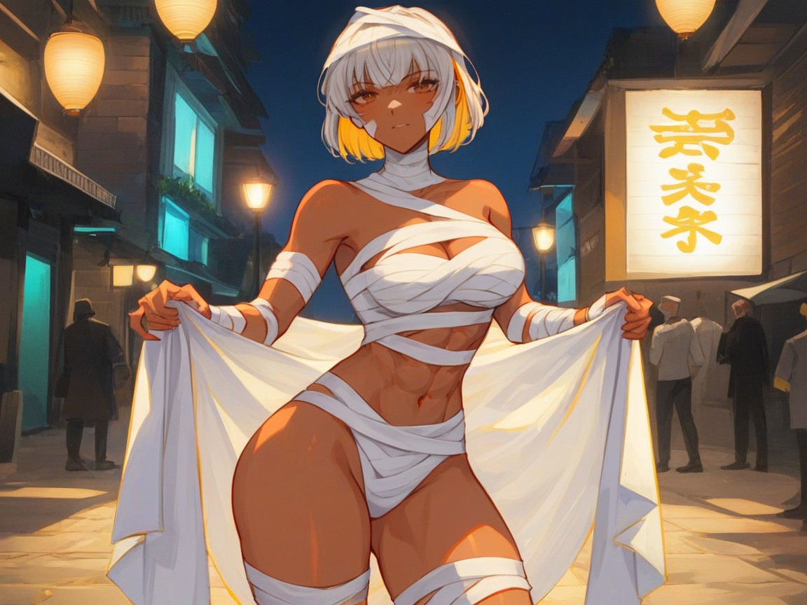 Mummy Mask, Heavy Body Wraps, Golden Brown Tan Skin AI Porn