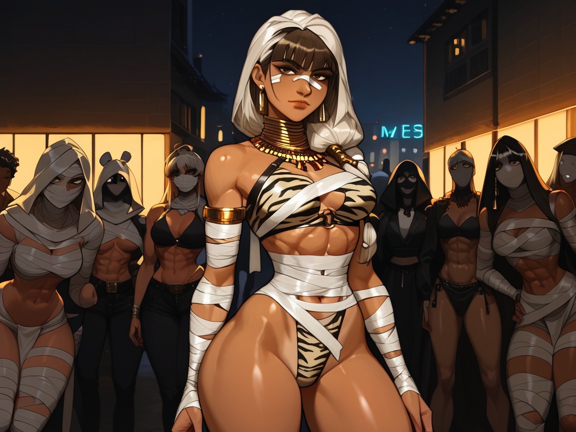 Woman Holding Tiger Trick Or Treat Bag, Squared Massive Ass, Medium Length Hentai AI Porn