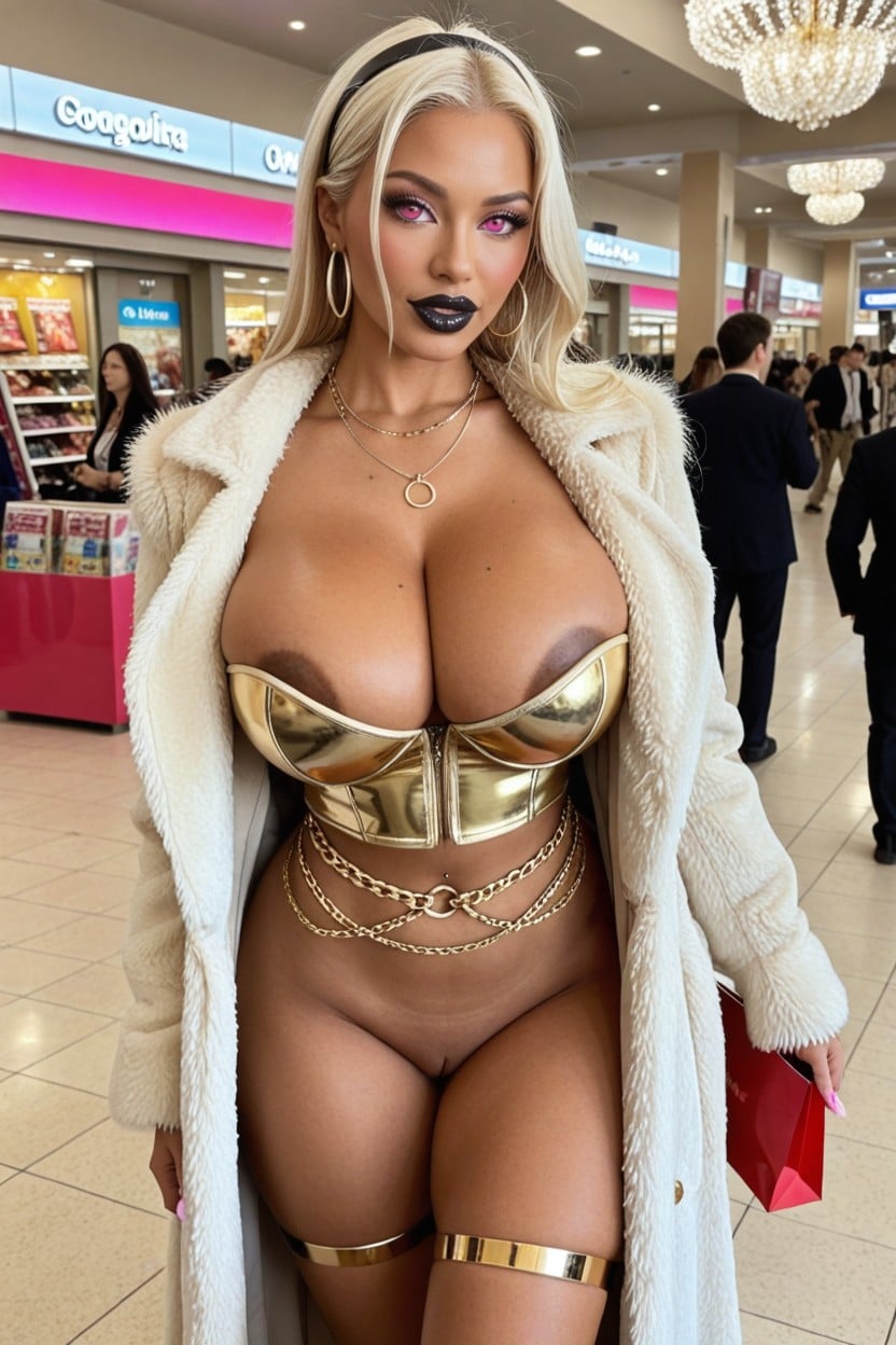 Black Lipstick, Holding Shopping Bags, Bimbo Lips AI Porn