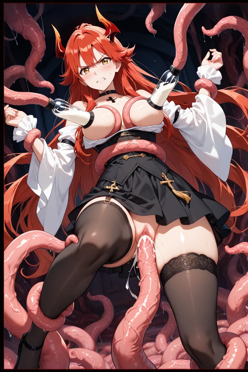 Hands And Feet Bound By Tentacles, Medium Ass, Wearing A Black Choker Hentai AI Porn
