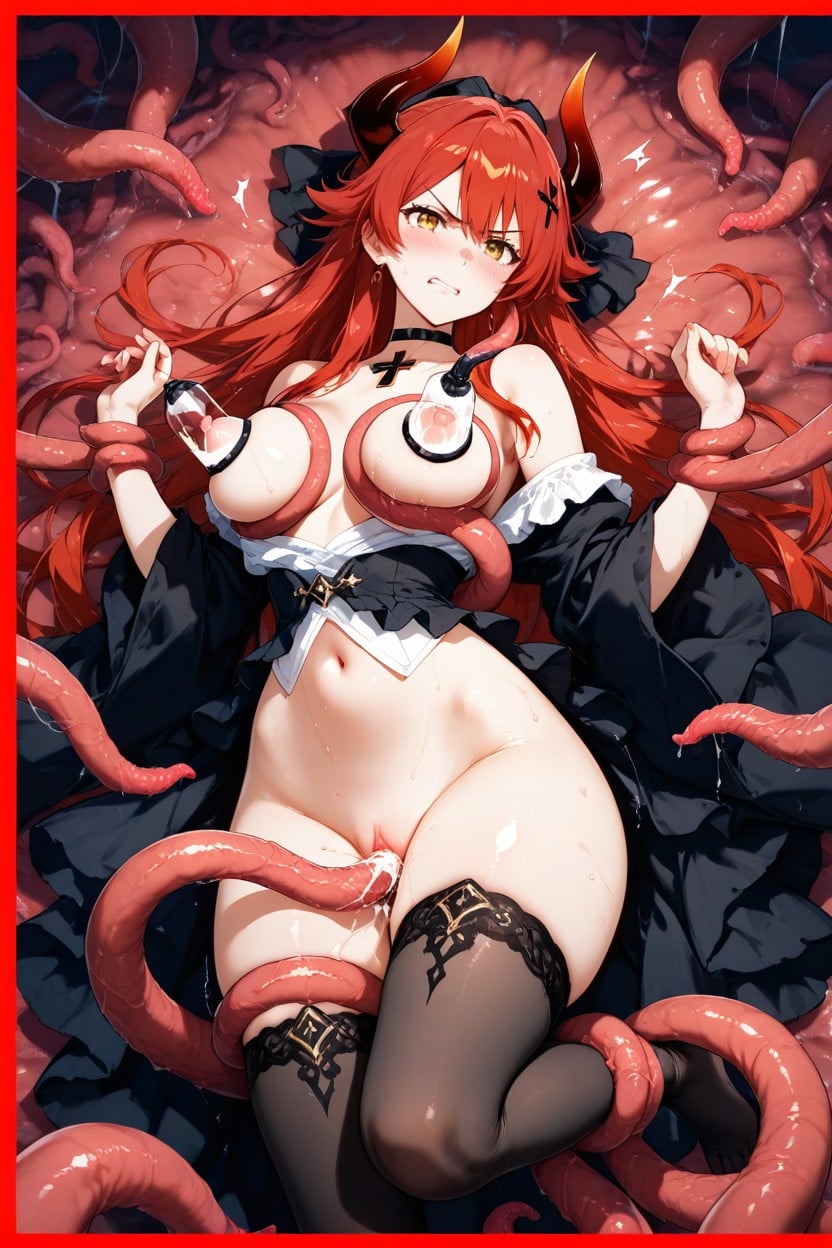 Tentacles Grab The Thigh, Medium Breasts, Anime Style Hentai AI Porn