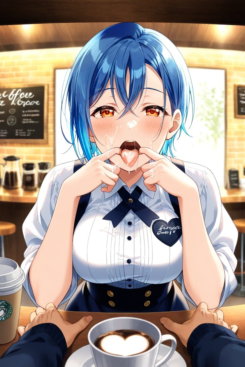 Pov, Cum In Mouth, Orange Eyes Hentai AI Porn