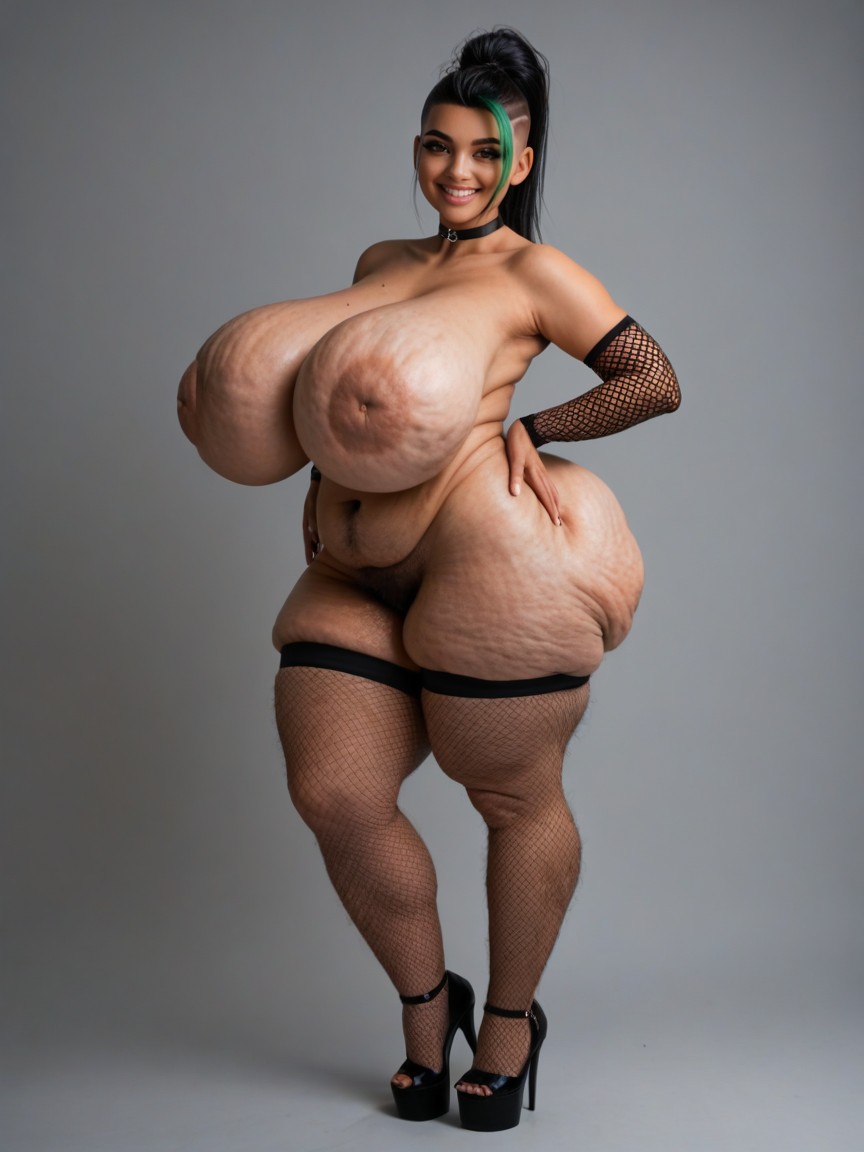 Saggy Breasts, Black Hair, Standing AI Porn