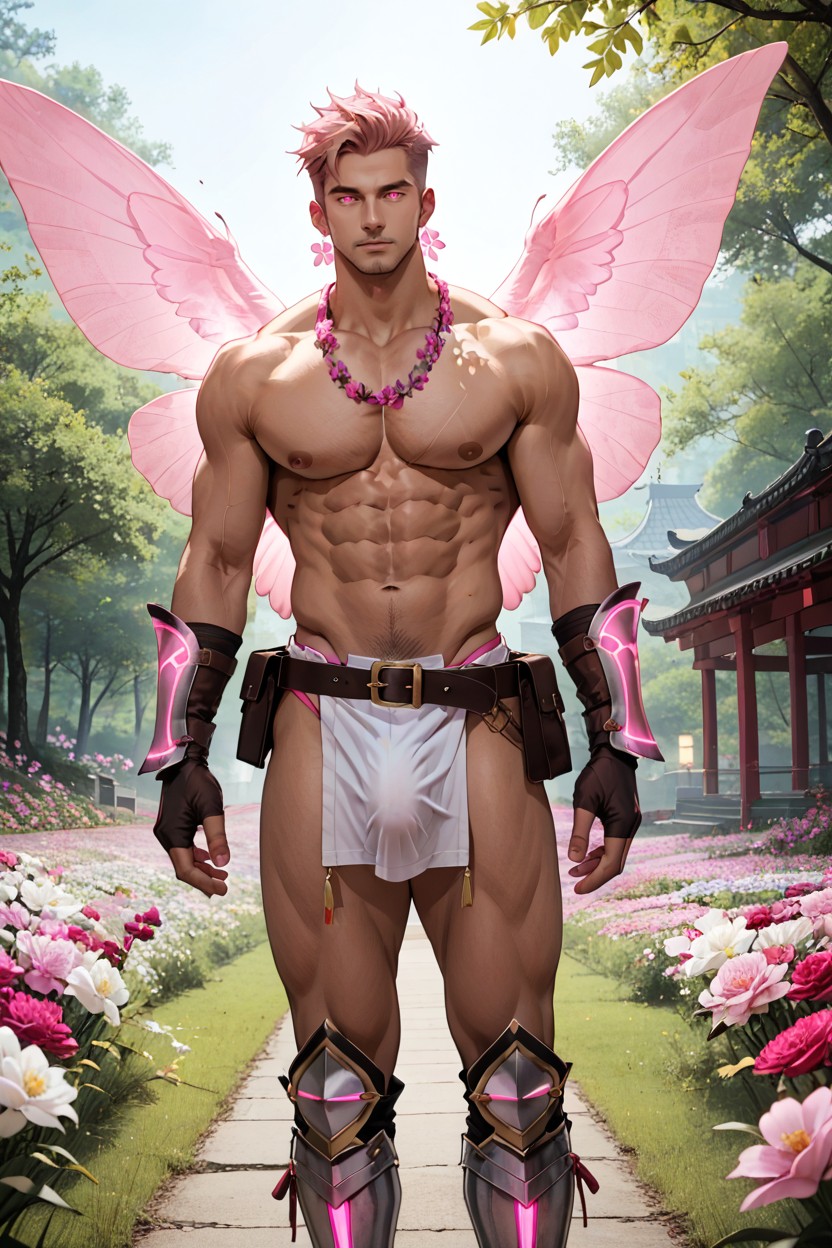 No Shirt, Meaty Flaccid Bulge, Flower Field AI Gay Porn