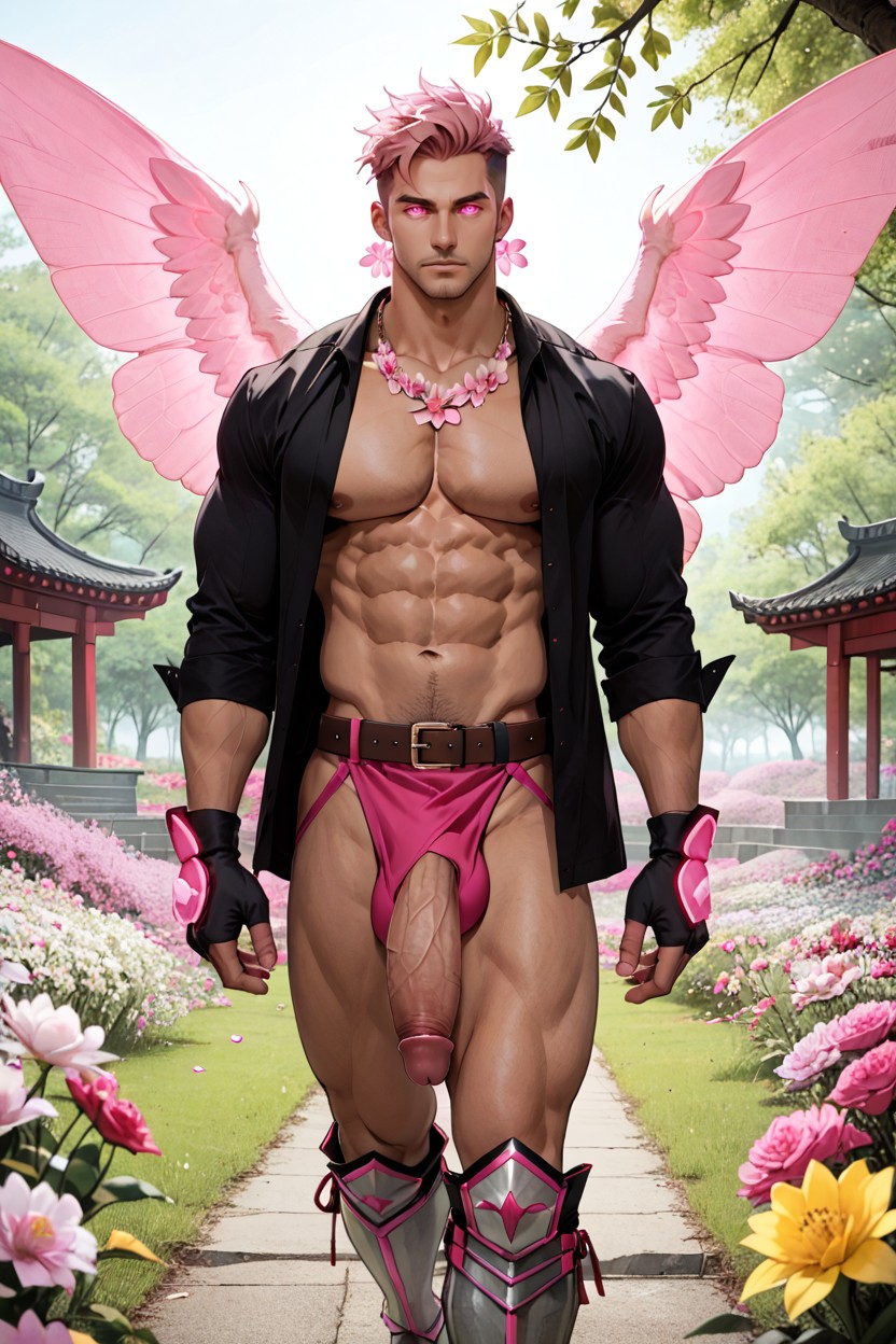 Flower Field, No Pants, Pink Thong AI Gay Porn