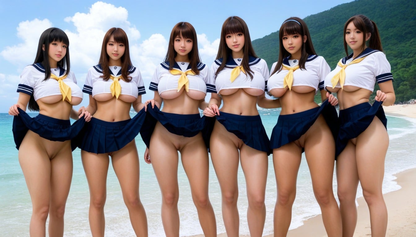 Underboobs, Ultra Pale Skin, Big Round Asian Eyes AI Porn