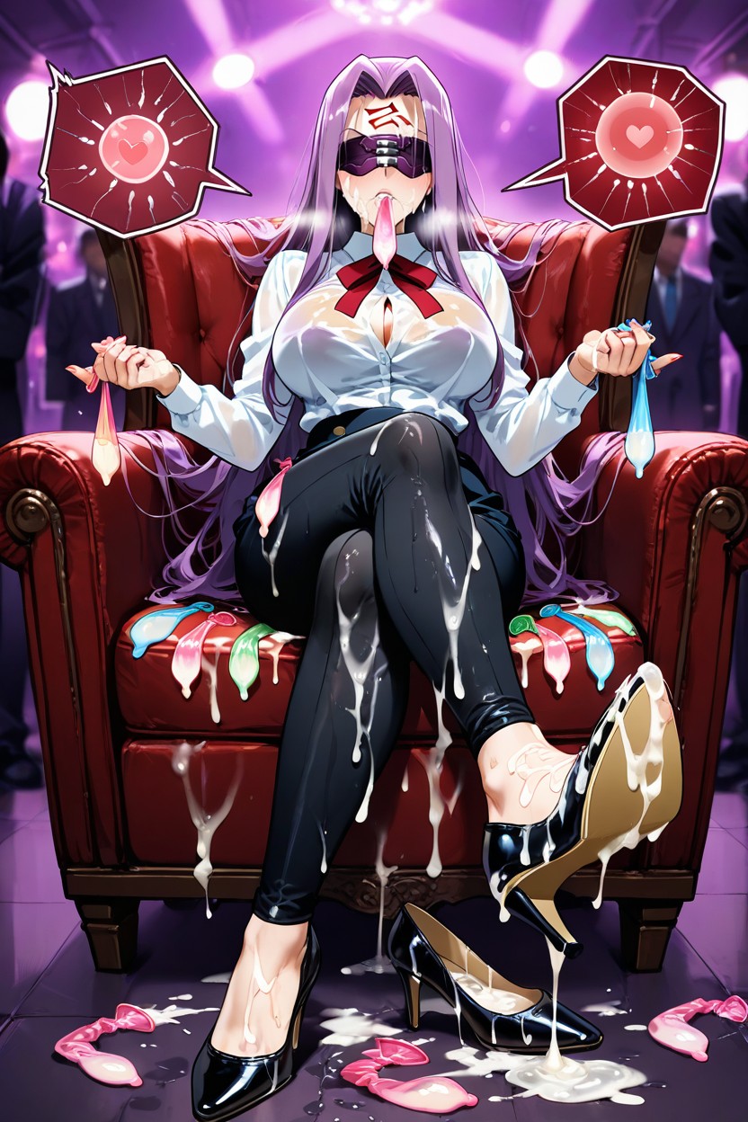 Heel Raised, Legs Crossed, Cum On Breasts Hentai AI Porn