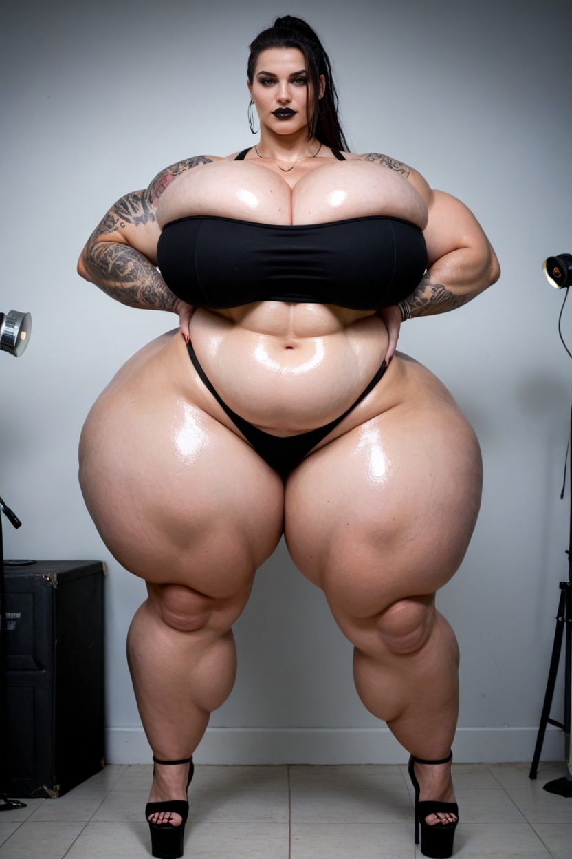 Extra Thick, Sweating Profusely, Tattoos On Legs AI Porn