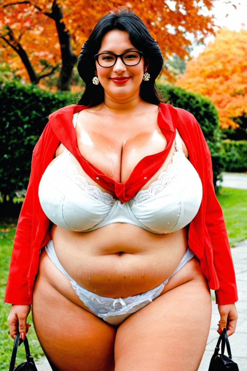 Pudgy, Black Hair, Holding Bag BBW AI Porn