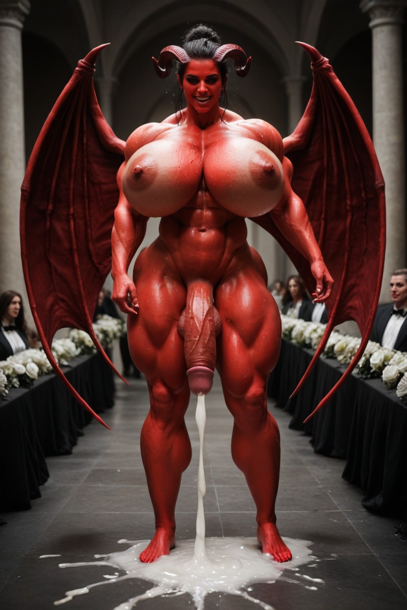 Toned Muscles, Peau Rouge, Futa Succubus Horns Porno IA transsexuelle