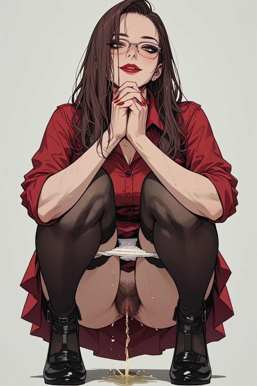 Secuctive Smile, Sunny Day, Red Dress Hentai AI Porn
