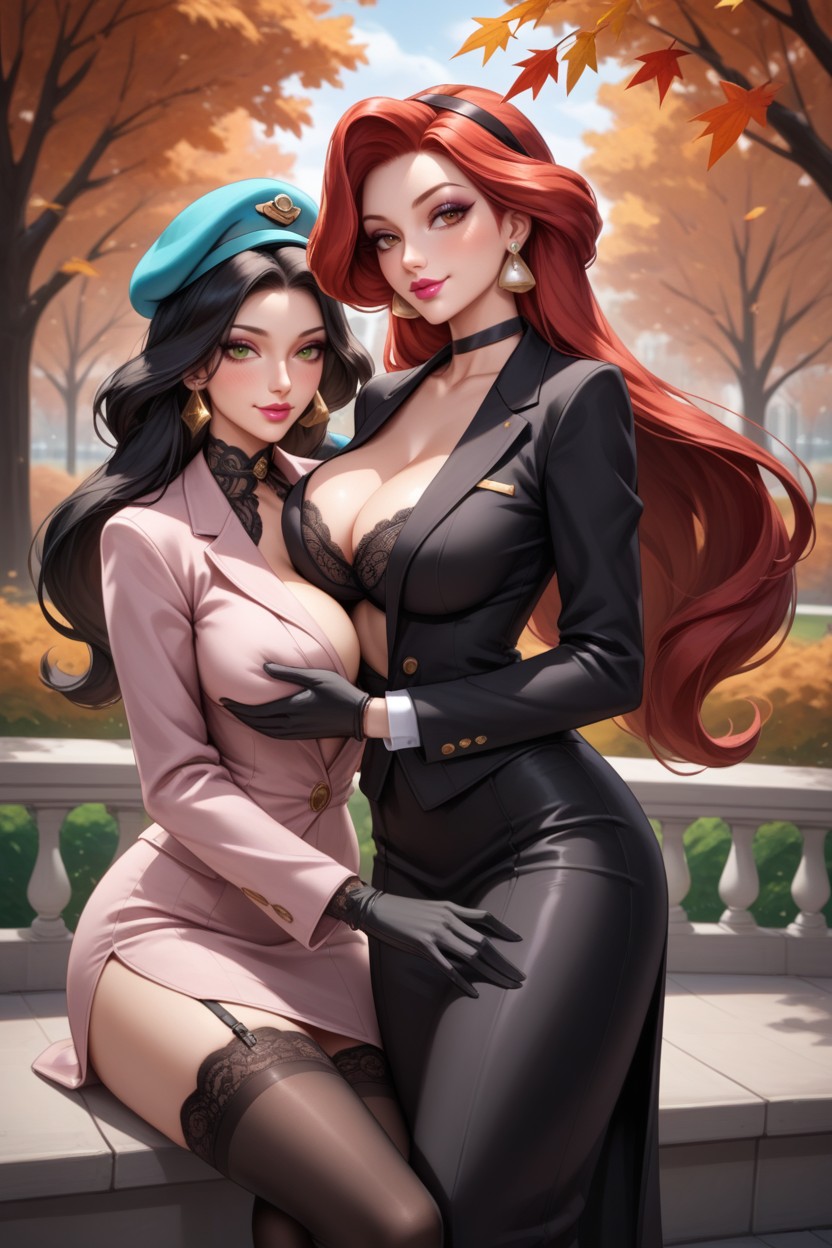 Red Hair, Hat, Black Choker Hentai AI Porn