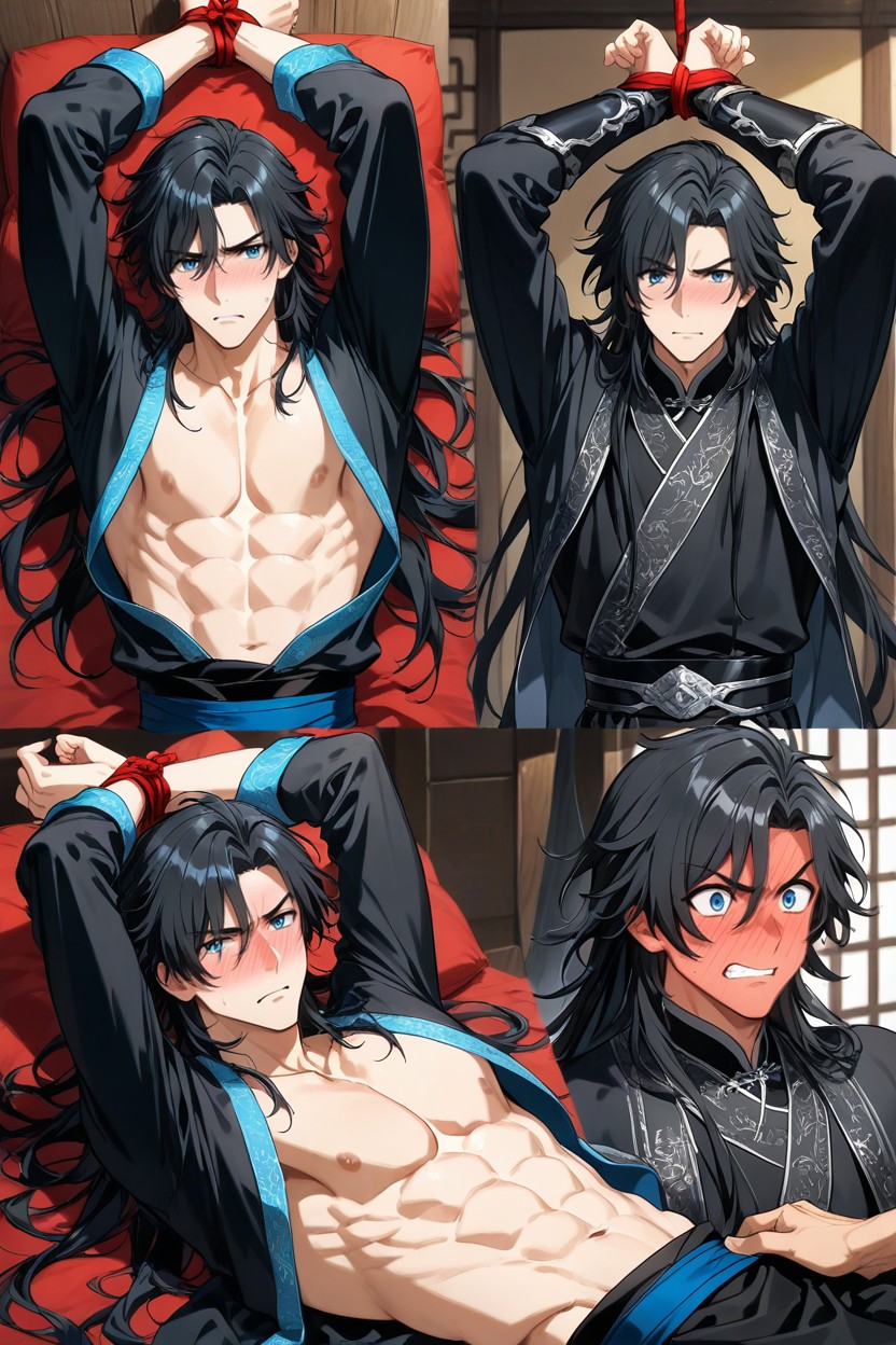 Angry, Long Bangs Hanging Down To The Forehead, Swordplay Costume AI Gay Porn