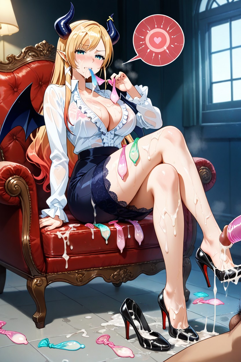 Wearing Condom, Holding Many Used Condom In Mouth, Skinny Hentai AI Porn