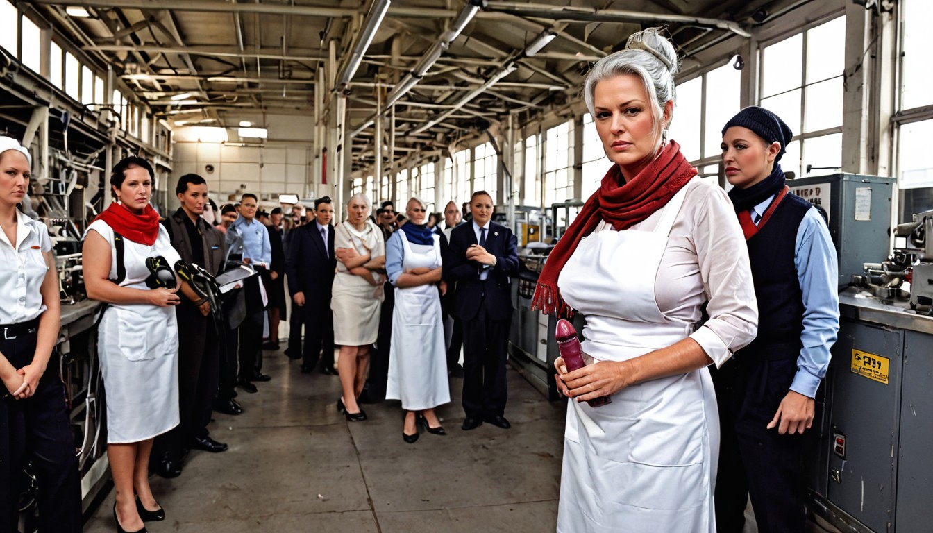 Factory Apron, A Mature Woman Working In A Dildo Factory, A Factory Floor AI Porn