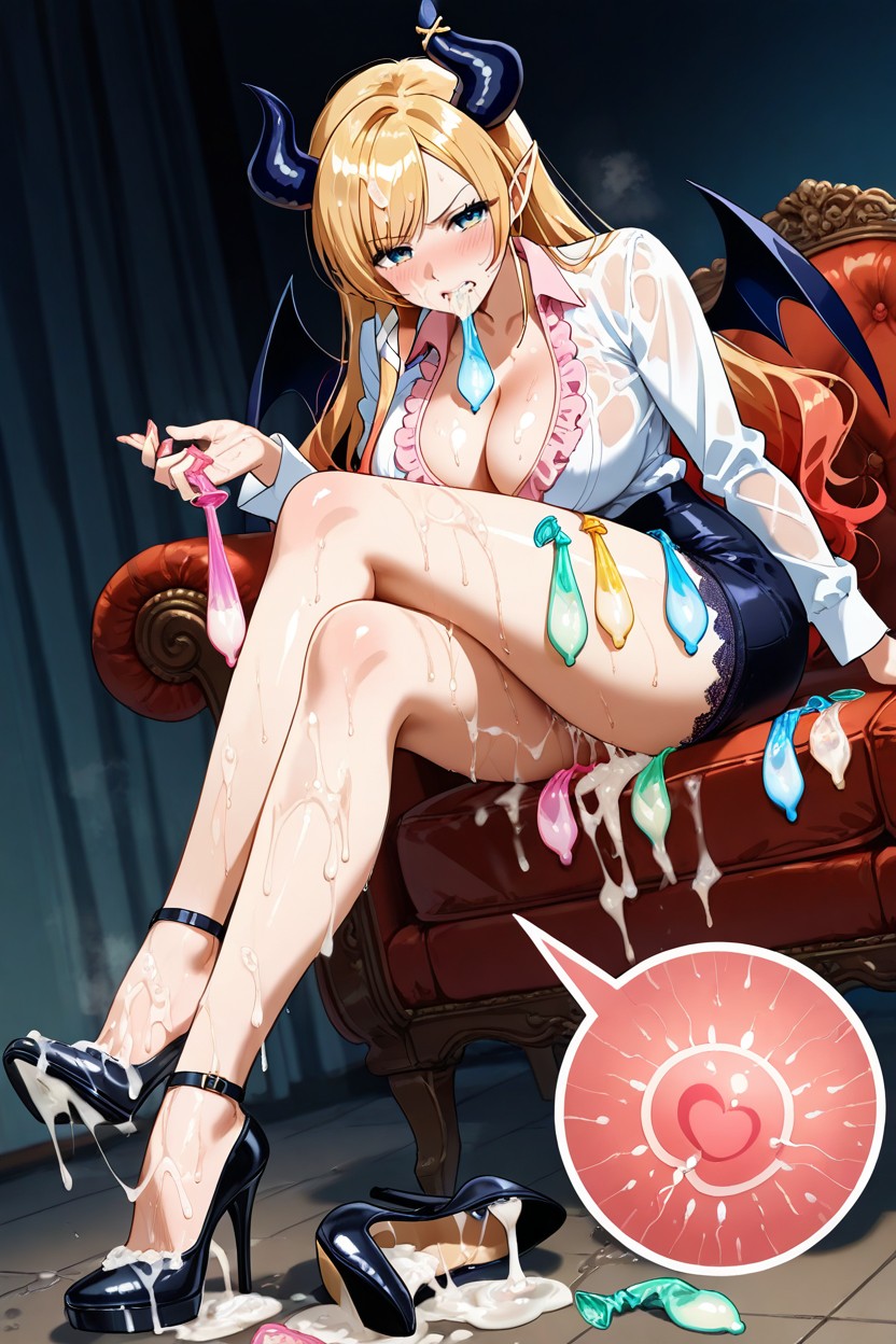 Condom, Drenched In Cum, Semen On High Heels Hentai AI Porn
