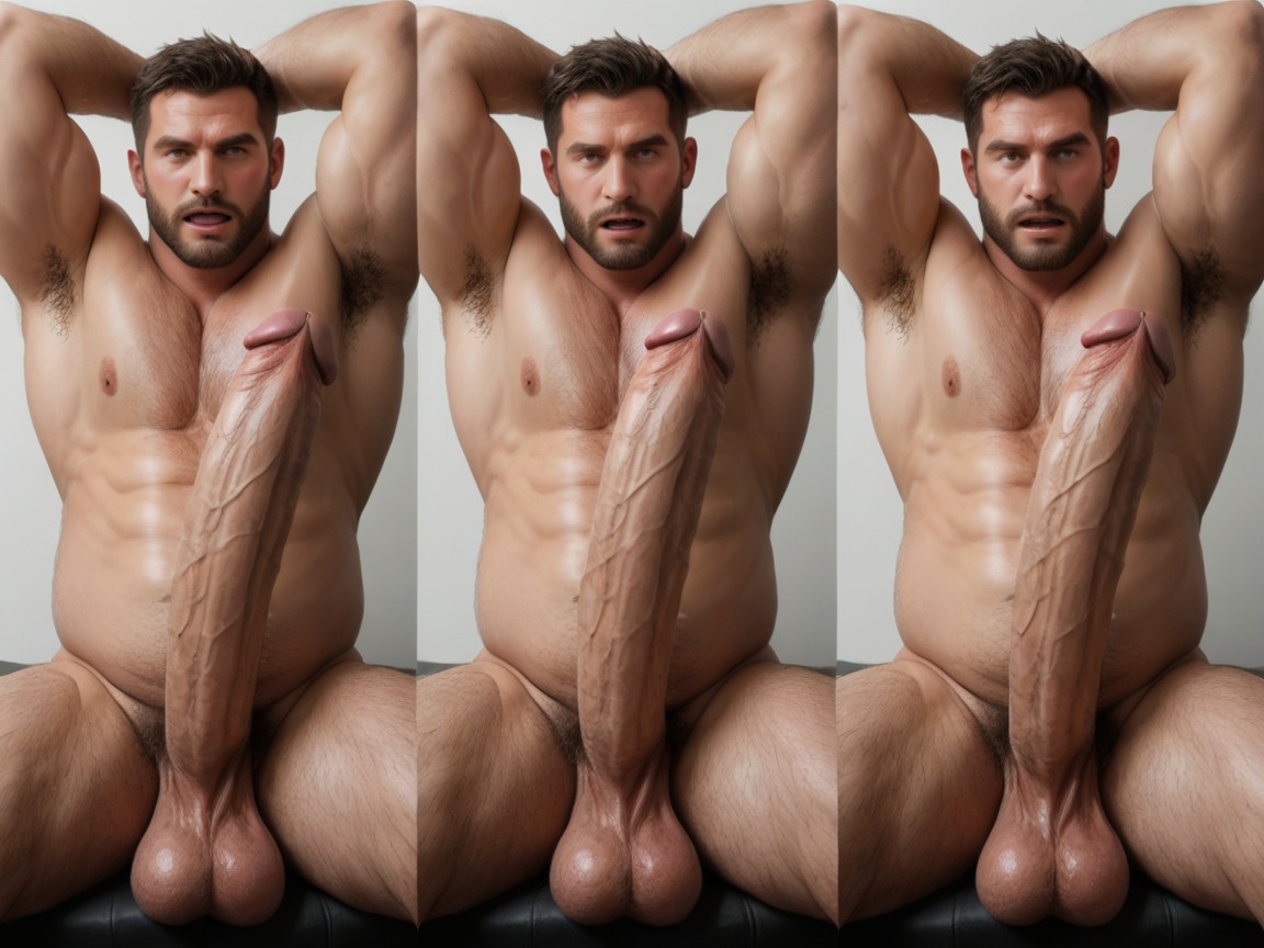 Mature Male, Hairy Vascular Penis, Huge Pectorals AI Gay Porn