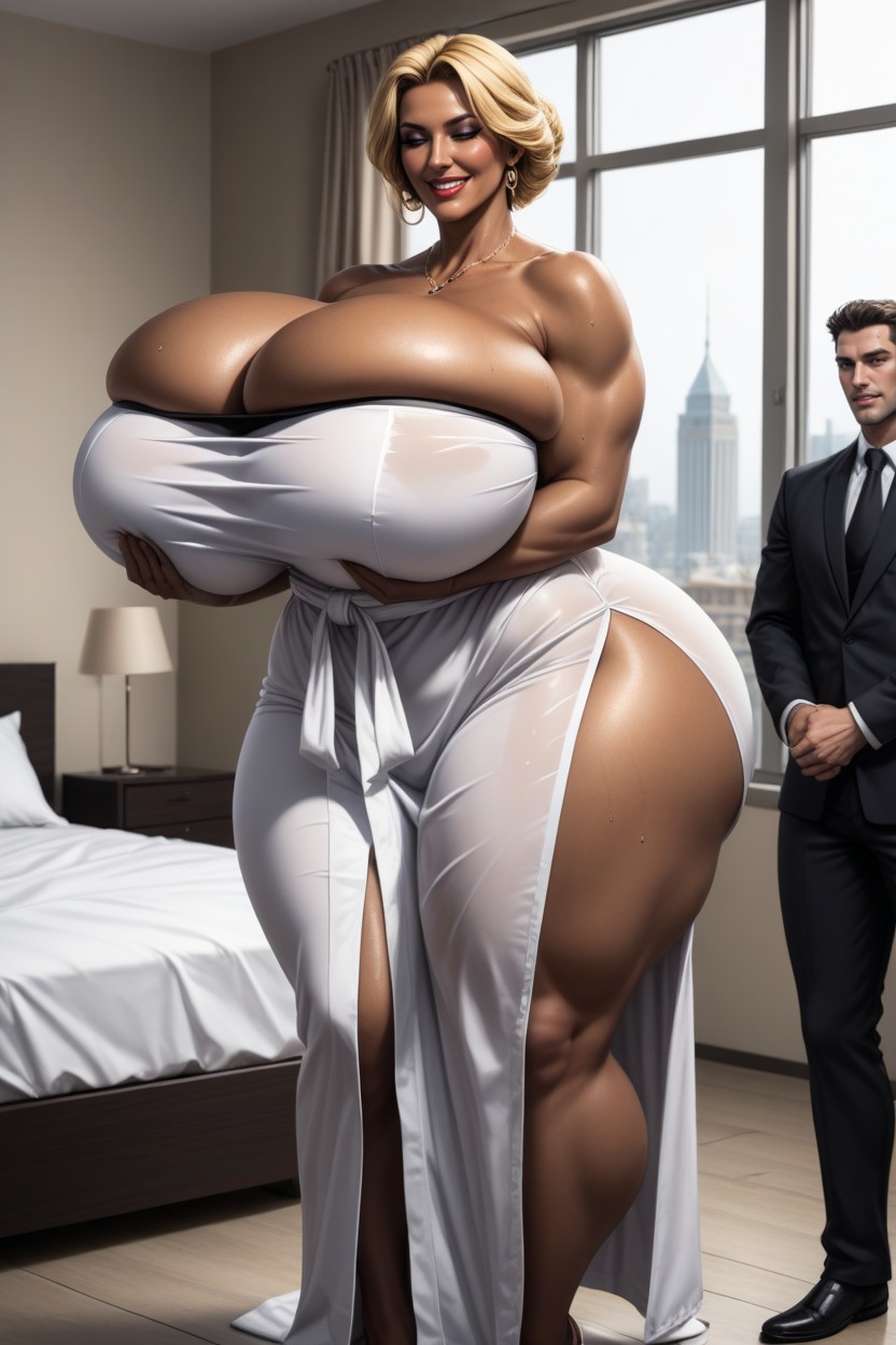 Colossal Breast, White Man, 3 People AI Porn