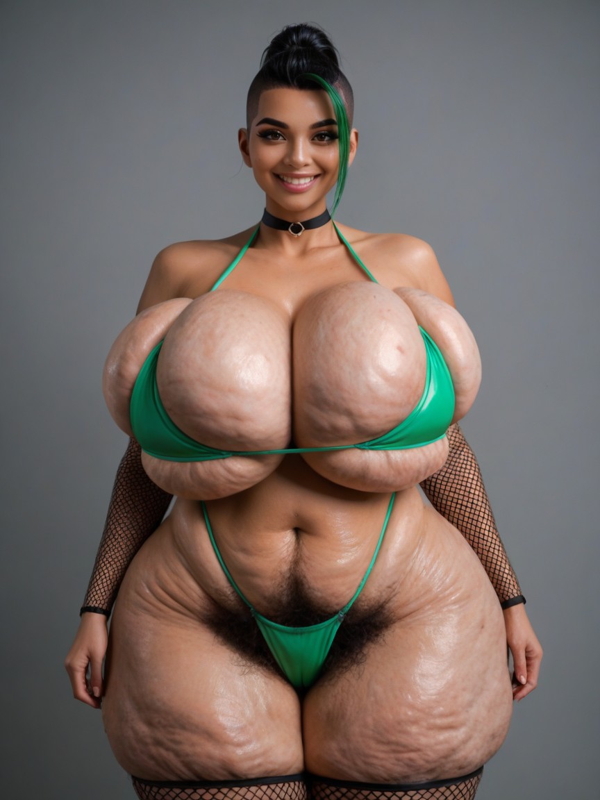 Cellulite Gigantic Breasts, Brown Eyes, Large Brown Bimbo Lips AI Porn