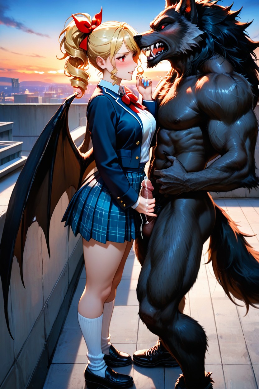 Sunset, Reach Around Handjob, Curly Ponytail Hentai AI Porn