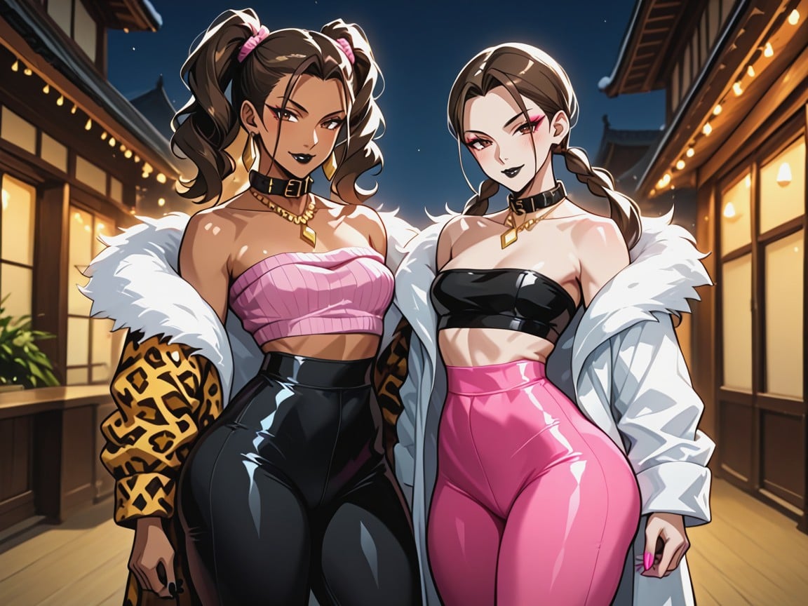 Leopard Print Fur Jacket, Snatched Waist, Pink Sweater Dress Hentai AI Porn