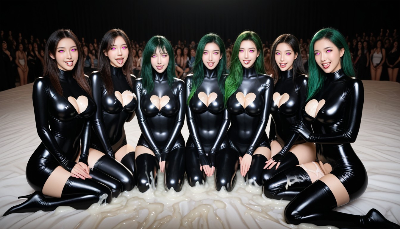 Cum In Mouth, Harem, Wet Latex Asian AI Porn