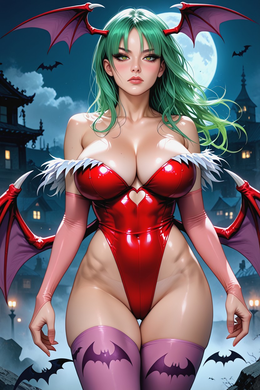 Green Hair, Head Bat Wing, Arched Back Hentai AI Porn
