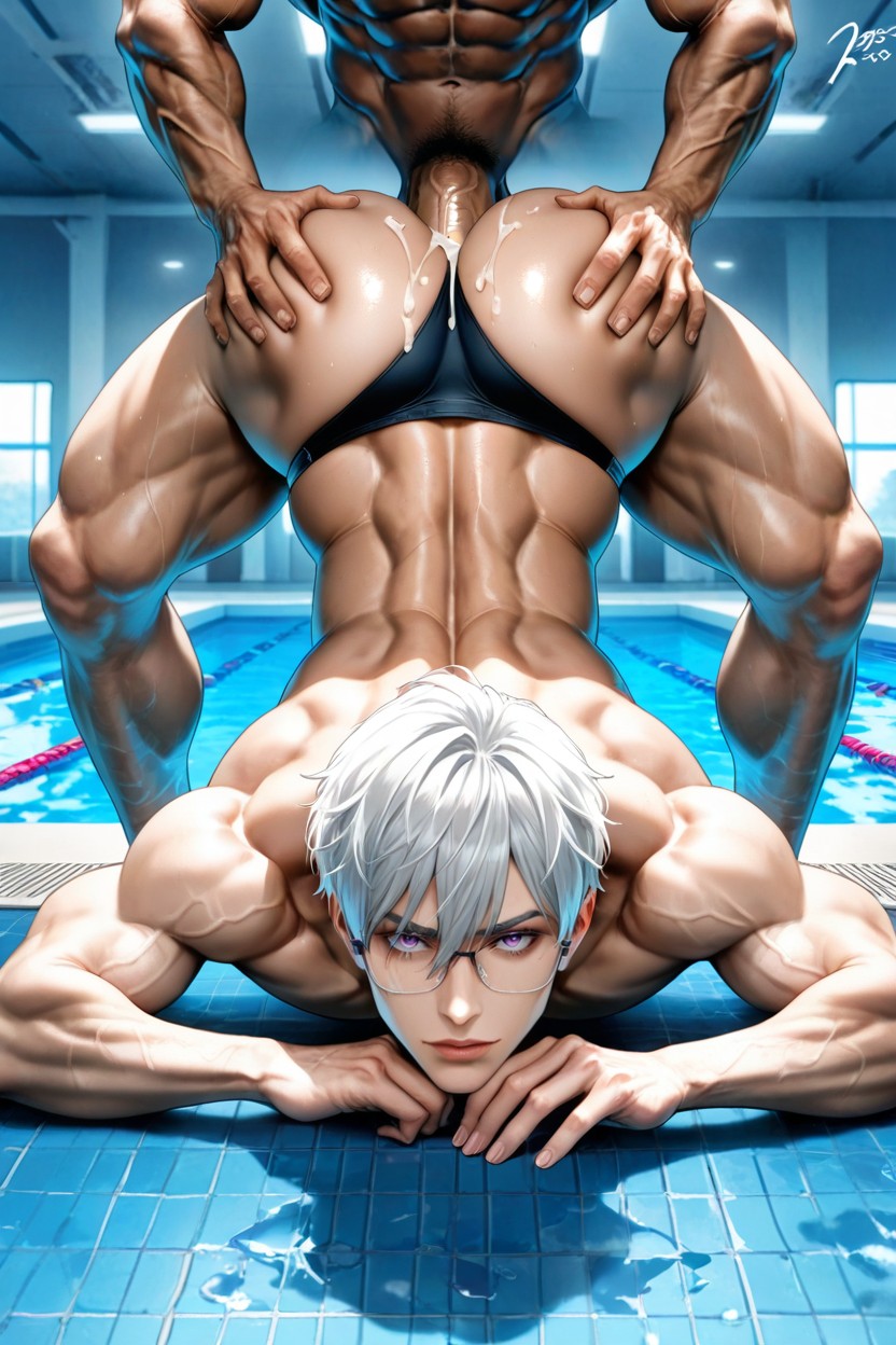 Doggy Style Position, White Hair, Bottom Up AI Gay Porn