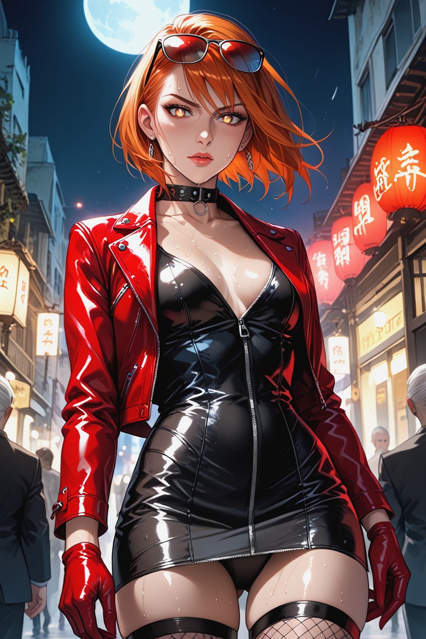 Sharp Pupils, Leather Skirt, Small Breasts Hentai AI Porn