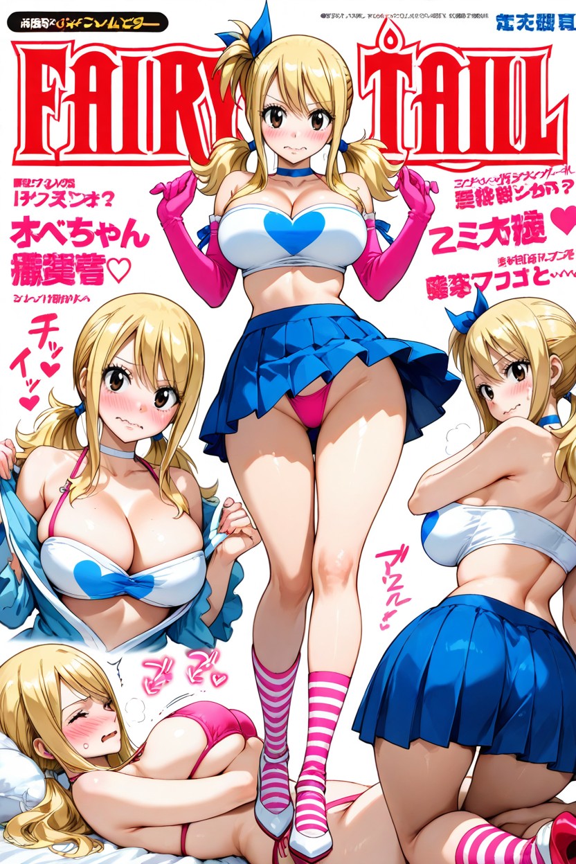 Tight Waist, Pink Bikini Top, Blue Skirt Hentai AI Porn