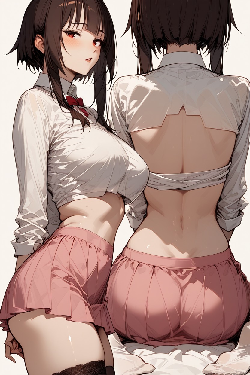 Pink Skirt, White Top, Brown Hair Hentai AI Porn
