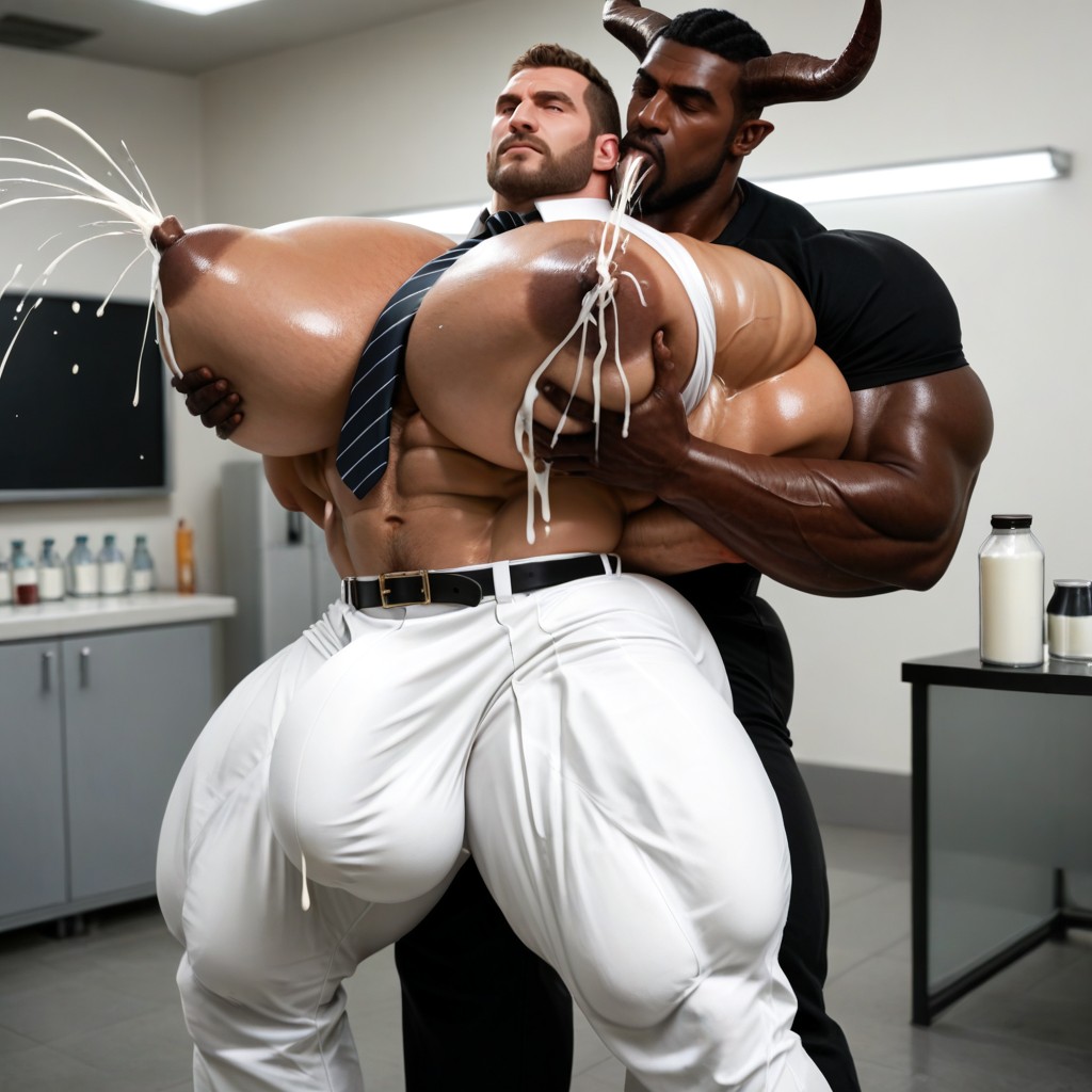 Big Nipples, Pec Garbbing, Black Leather Belt AI Gay Porn