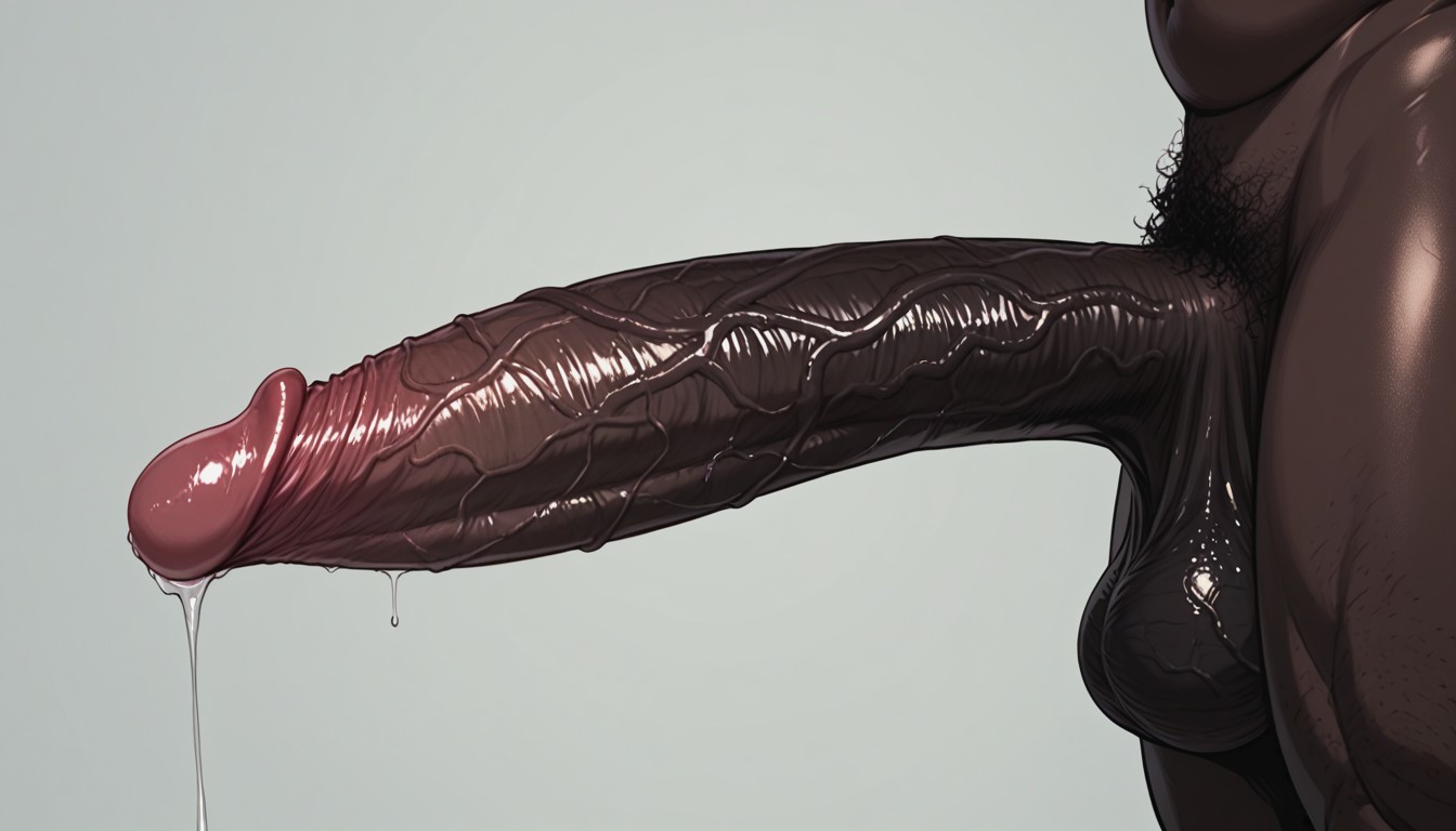 Penis Focus, Intricate Skin Details, Extreme Girthy Hyperthick Longest Dark Black Monster Penis AI Porn